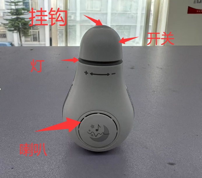 Q8 实拍，标注了顶帽开关、灯和喇叭位置